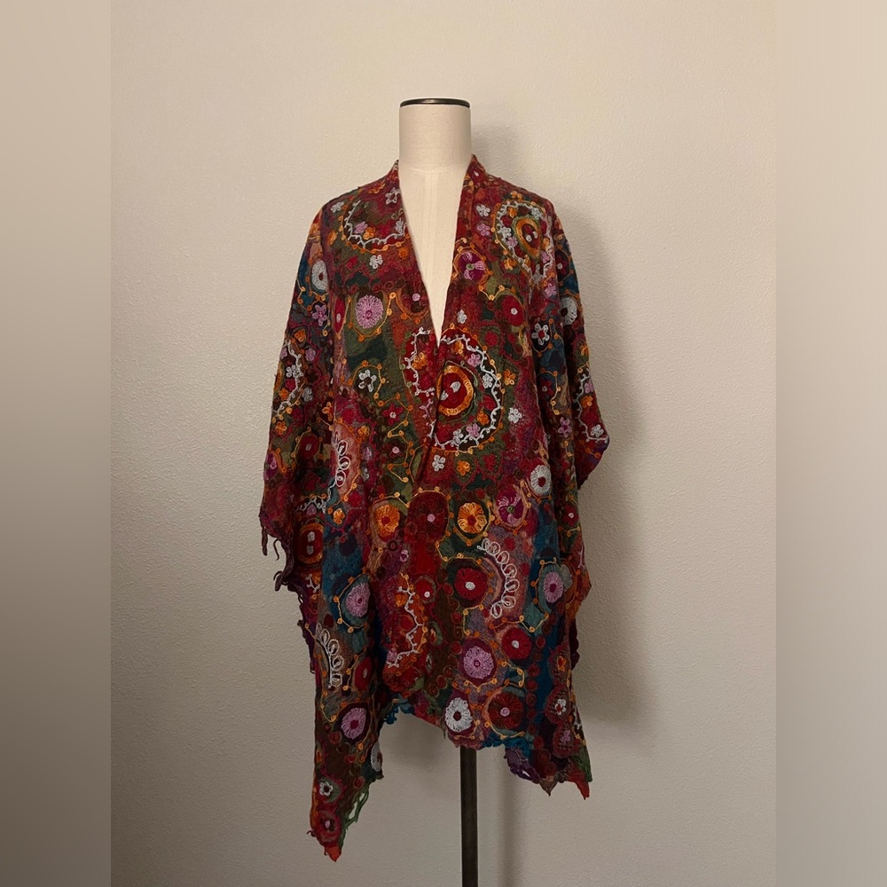 Pinto Ranch Anu Multi-Colored Ruana Wool Wrap - Picture 2 of 6